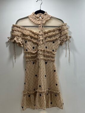 NBD The Cherry Pie Mini Dress Beige Polka Dot Ruffle Mini Dress